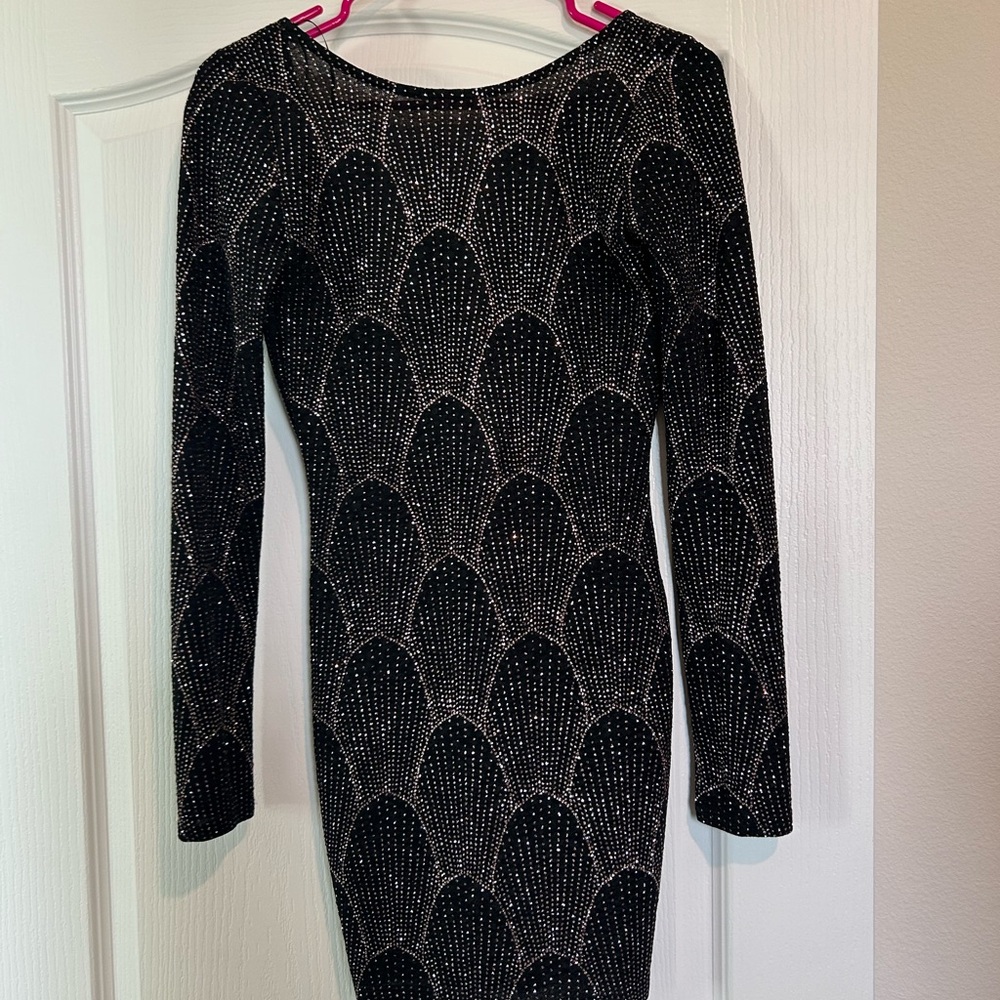 Windsor black long sleeve mini dress with glitter detail